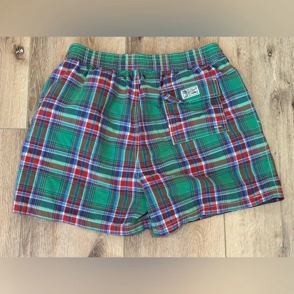 VTG Polo Ralph Lauren Swim Short Mens Trunks Large Plaid Pony Logo Lined Preppy - Picture 2 of 11